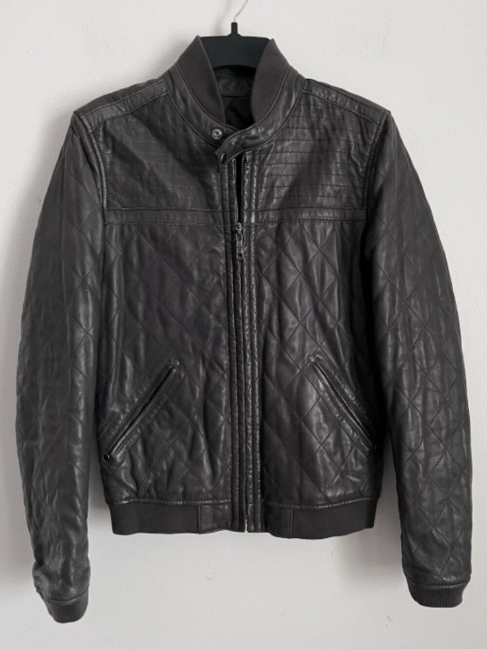 Diesel Womens Vintage Lamb Leather Bomber Jacket Size M In Gray
